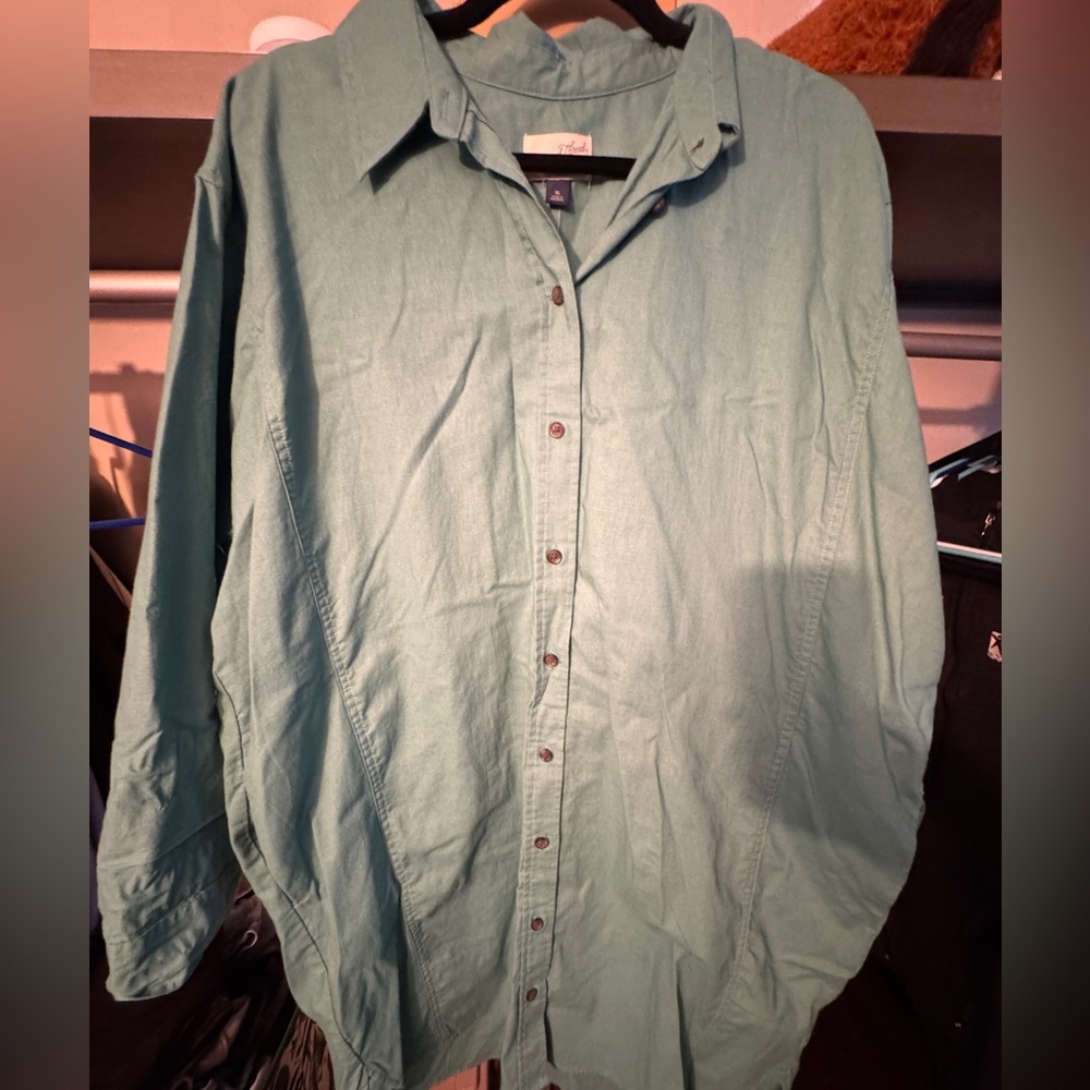 Universal Thread Teal Long-Sleeve Button Front Sh… - image 1